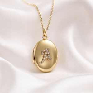 Gold Initial “A” Locket Necklace w/ Rhinestone Accent – Elegant Keepsake Jewelry